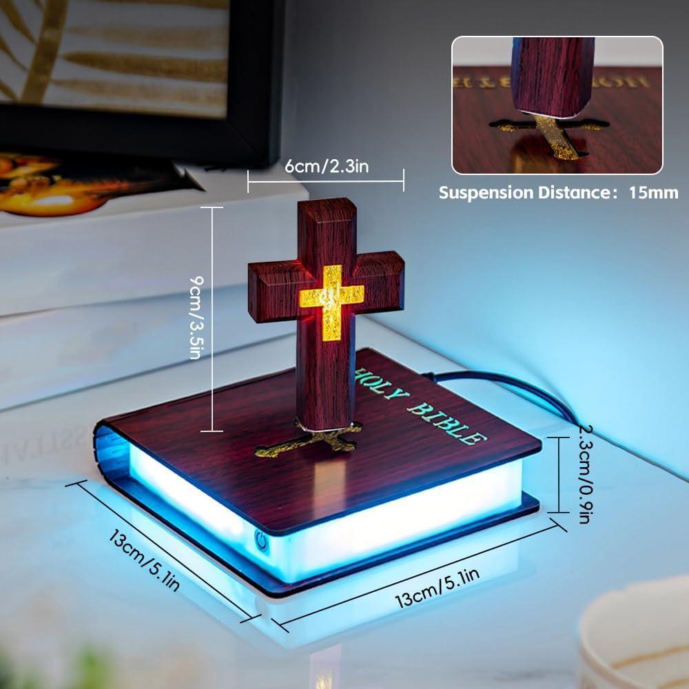 Handmade Levitating Cross Lamp, Technology Handmade Floating Cross, Magnetic Levitating Cross Lamp Bible Nightlight, Maglev Cross Ornament, Halloween Decoration with Glowing Base Festival Gift