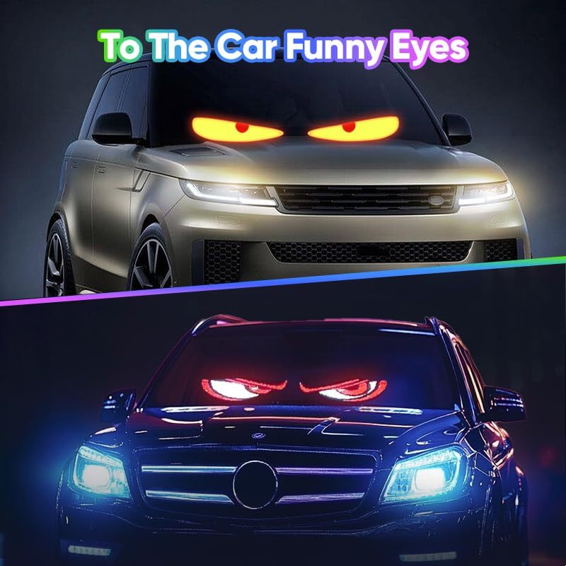 Flexible LED Devil Eyes Windshield Sign Animated Display Panel for Cars & Trucks with Remote Control & Bluetooth App Custom LED Sign for Bars, Shops, Hotels