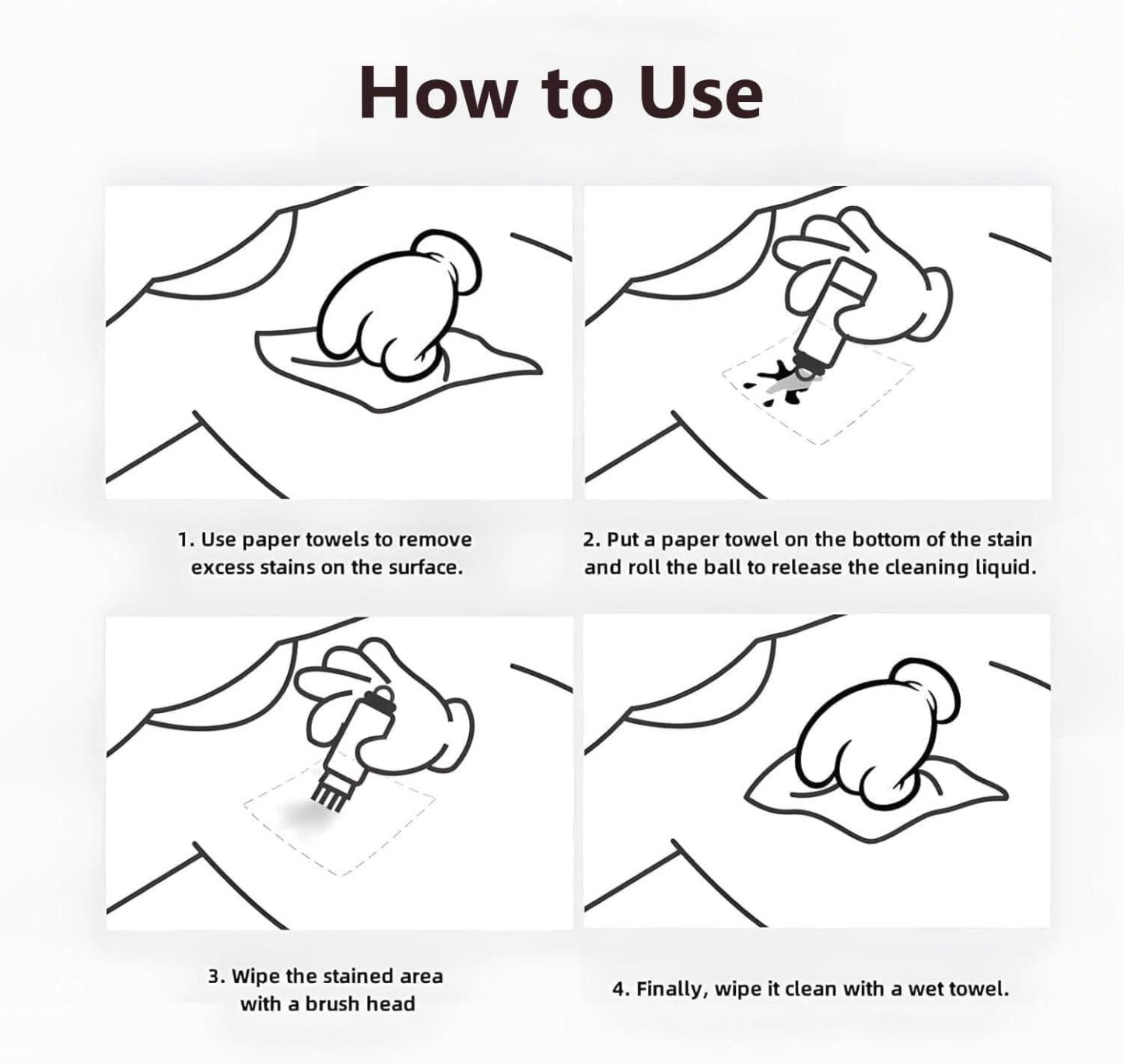 Stain Remover Pen, 2-in-1 Active Eraser & Brush for Clothes, Instant Stain Remover Keychain for On-the-Go Cleaning, Tackles Stubborn Stains & Safe on Fabrics