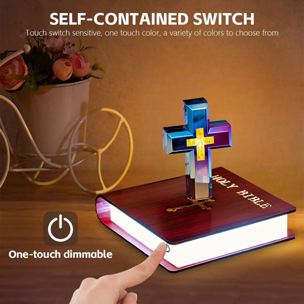 Handmade Levitating Cross Lamp, Technology Handmade Floating Cross, Magnetic Levitating Cross Lamp Bible Nightlight, Maglev Cross Ornament, Halloween Decoration with Glowing Base Festival Gift