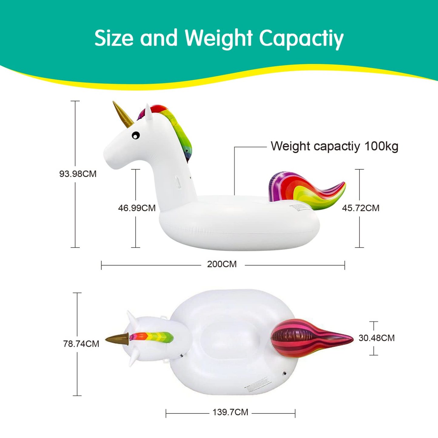 Giant Inflatable Unicorn Pool Float Large Ride-On Water Toy for Kids & Adults | Fun Swimming Pool Lounge Chair for Summer Water Play