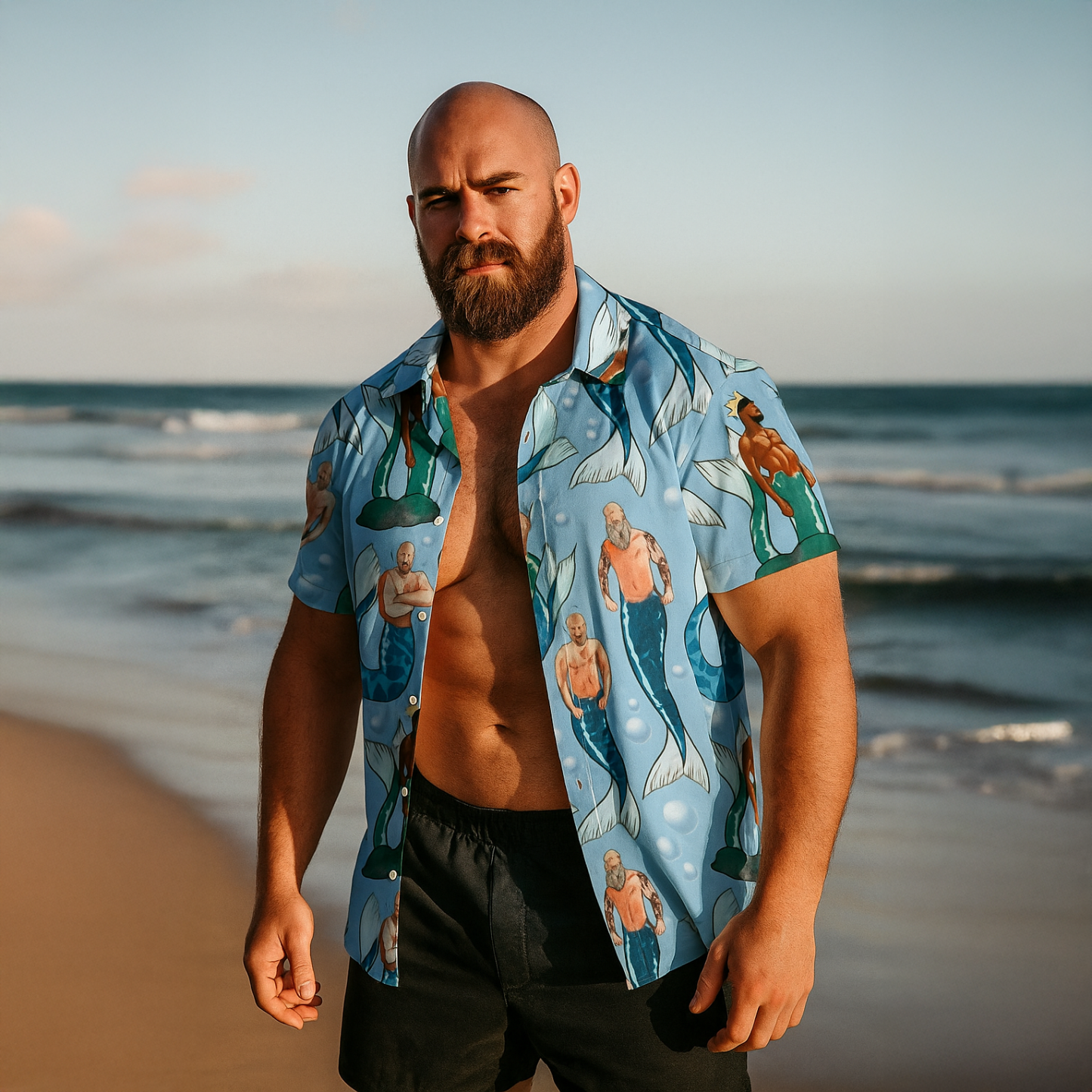 Men's Mermaid Blue Shirt Pride Month From Size S to 5XL with Comfortable Butterfly Mesh Fabric Material For LGBTQ