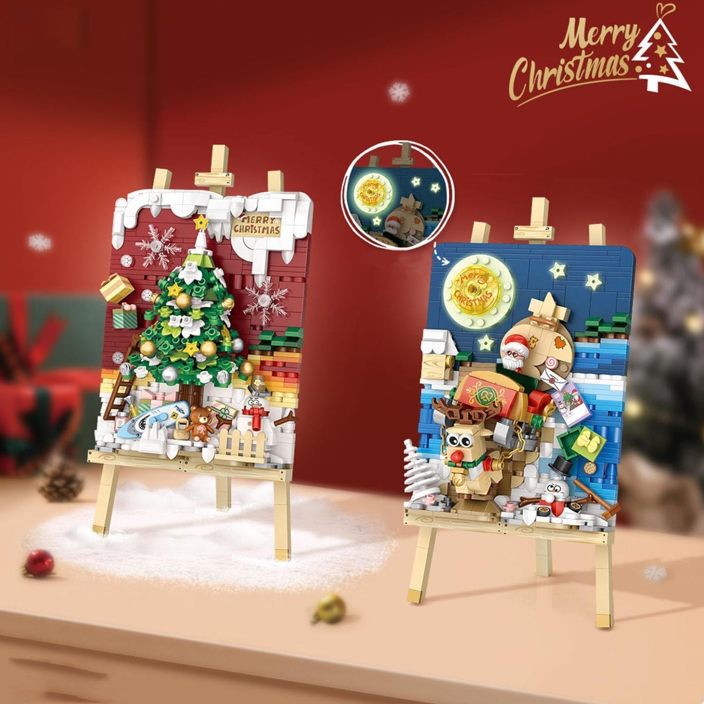 Mini Building Christmas Tree 3D Painting Block Set, 667PCS DIY Creative Stereograph Building Model Kit, MOC Construction Toy, Not Compatible with Maior Brands Building Bricks