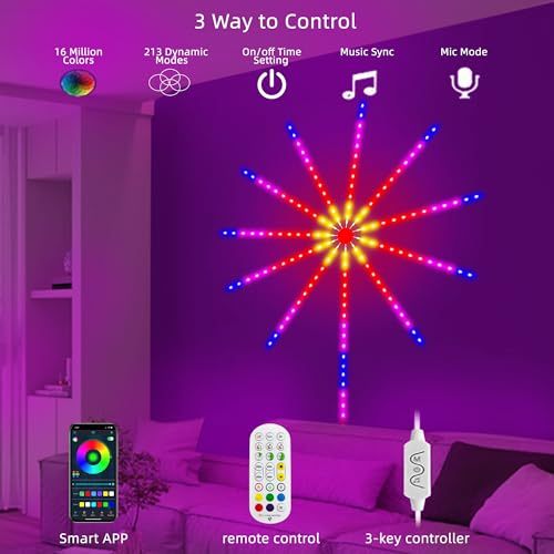 Music Sync Bluetooth APP and Remote Control TV LED Strip Lights,RGB TV Lights Backlight Behind, USB Powered for Bedroom/Gaming (LED Fireworks (10 * 12 inch+1 * 40inch))