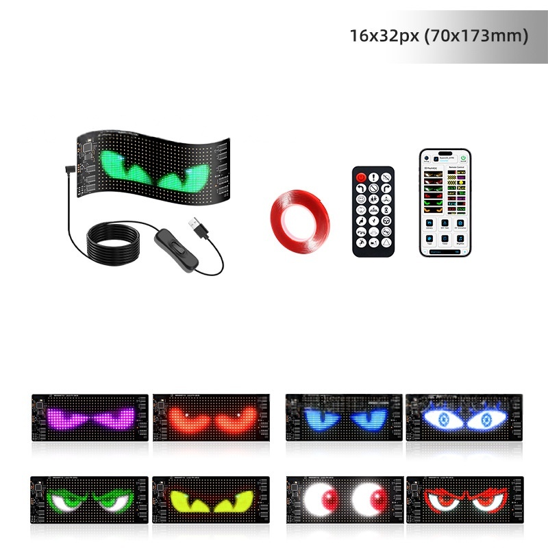Flexible LED Devil Eyes Windshield Sign Animated Display Panel for Cars & Trucks with Remote Control & Bluetooth App Custom LED Sign for Bars, Shops, Hotels