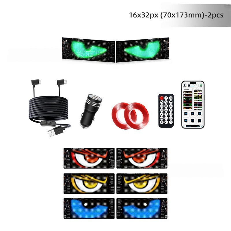 Flexible LED Devil Eyes Windshield Sign Animated Display Panel for Cars & Trucks with Remote Control & Bluetooth App Custom LED Sign for Bars, Shops, Hotels