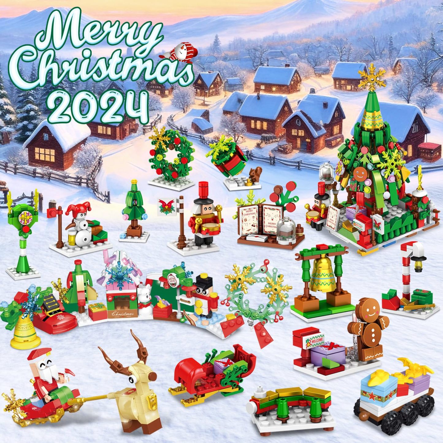 Advent Calendar 2025, 24 Boxes of Christmas Countdown Advent Calendars, 12-in-1 Christmas Tree and Street Building Blocks Set, For Children Teens Boys Girls Women Men Holiday Gift Ideas