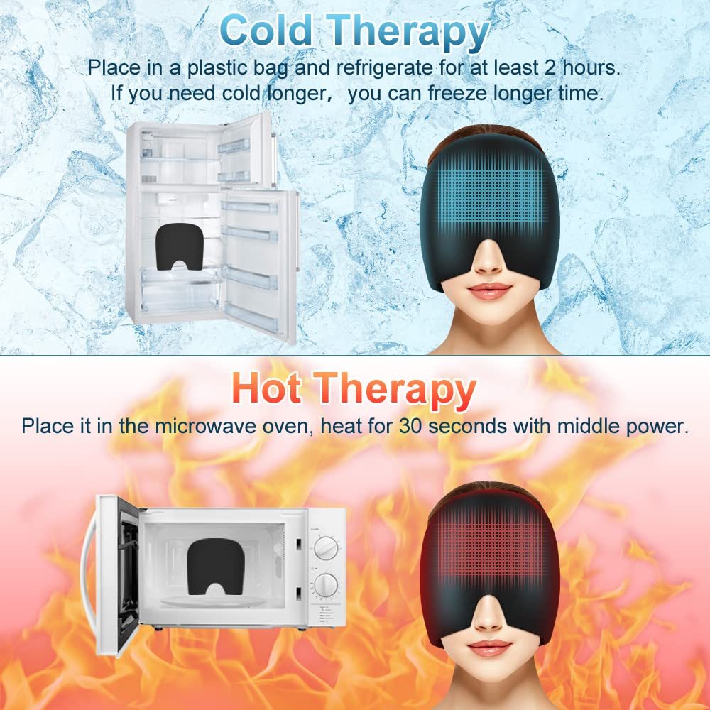 Migraine Relief Hat | Gel Cooling Headache Cap with Cold Therapy, Stretchy Ice Sleep Mask for Migraines, Puffy Eyes & Stress Relief
