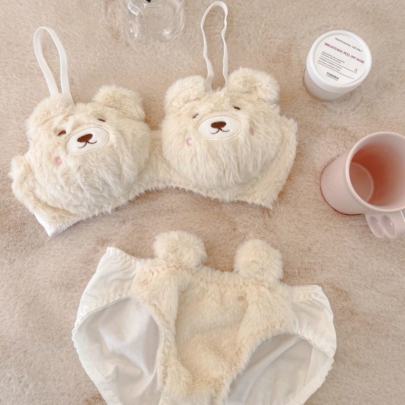 Plushy Bear Winter Lingerie Set – No-Wire Cozy Fleece Bra & Panty, Swe