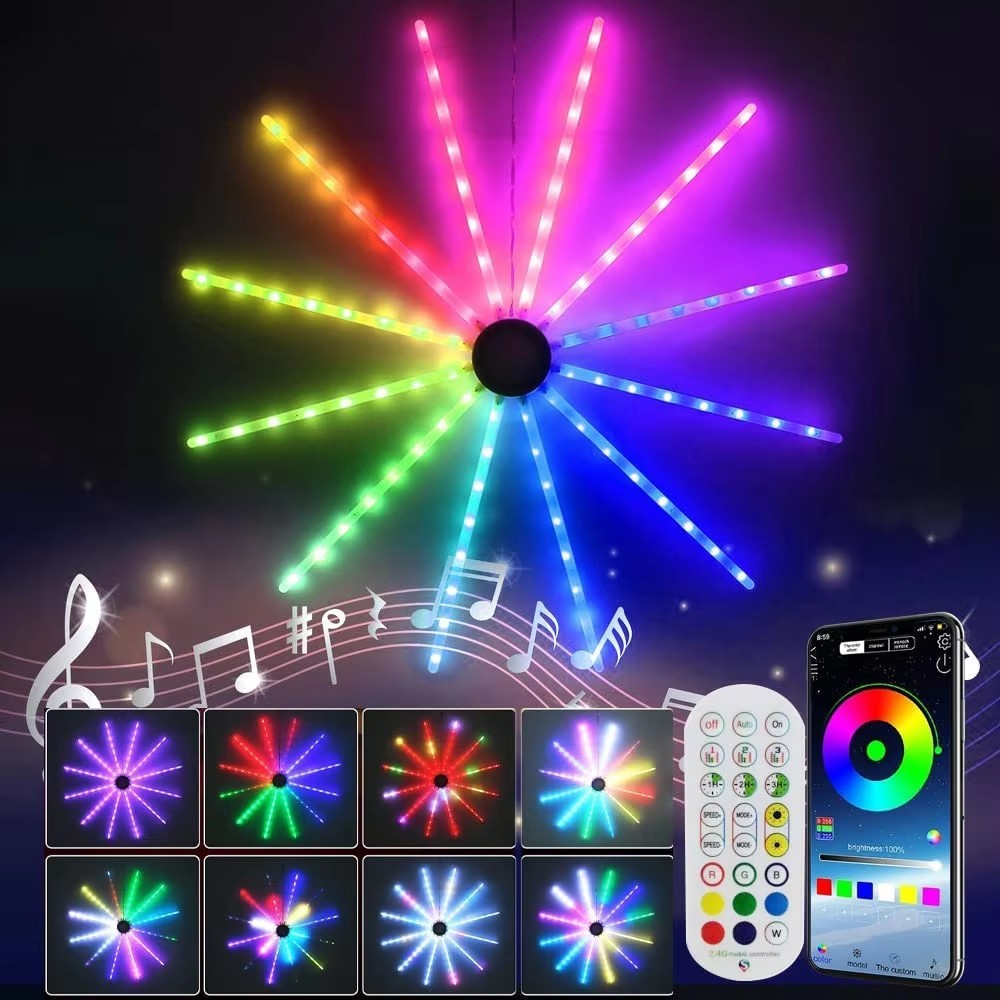 Music Sync Bluetooth APP and Remote Control TV LED Strip Lights,RGB TV Lights Backlight Behind, USB Powered for Bedroom/Gaming (LED Fireworks (10 * 12 inch+1 * 40inch))
