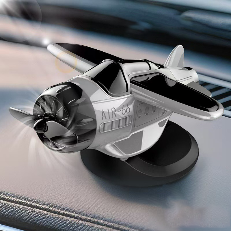 Solar Powered Fighter Jet Model | Car Dashboard Ornament with Rotating Propeller, Solar Airplane Decoration for Car Interior