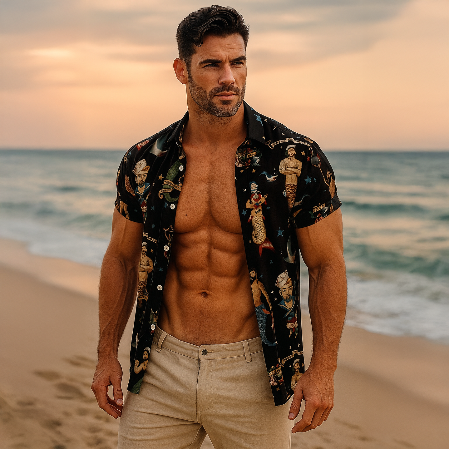 Men's Black Mermaid Shirt Pride Month From Size S to 5XL with Comfortable Butterfly Mesh Fabric Material For LGBTQ