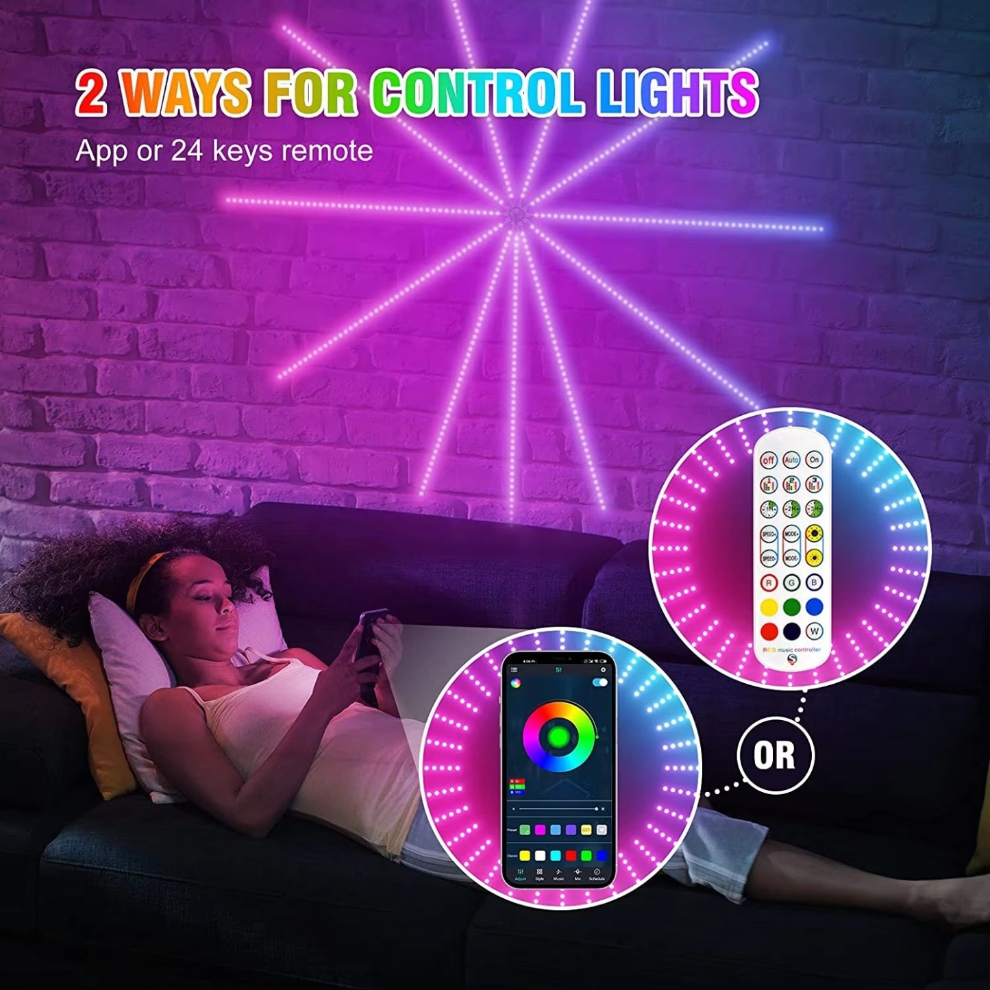 Music Sync Bluetooth APP and Remote Control TV LED Strip Lights,RGB TV Lights Backlight Behind, USB Powered for Bedroom/Gaming (LED Fireworks (10 * 12 inch+1 * 40inch))