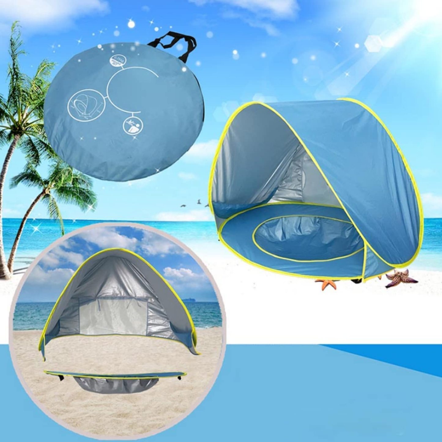 Baby Beach Tent with Mini Pool Pop-Up UV Sun Shelter UPF 50+, Removable Canopy & Carry Bag