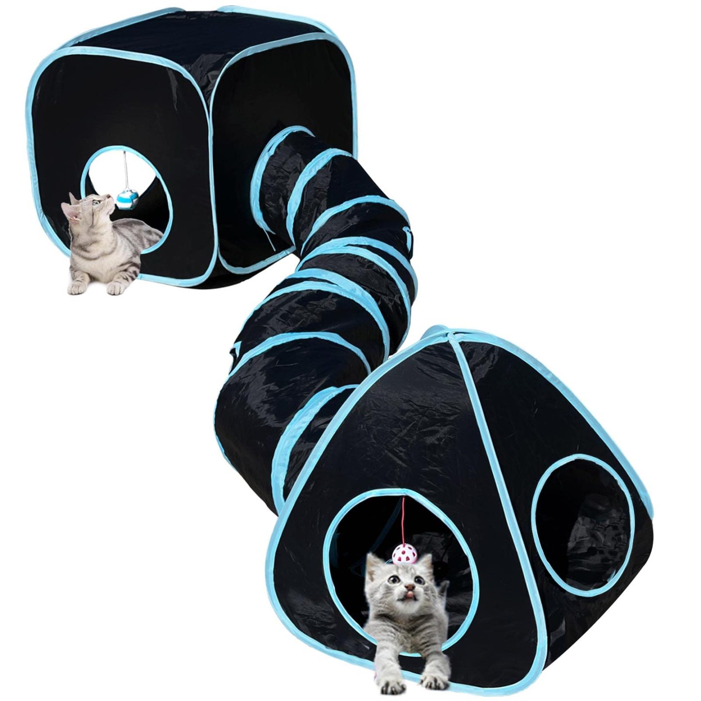 Collapsible Cat Tunnel Toy for Indoor Cats – Pet Play Toy Tube with Ball & Peek Hole for Kittens, Puppies, Rabbits