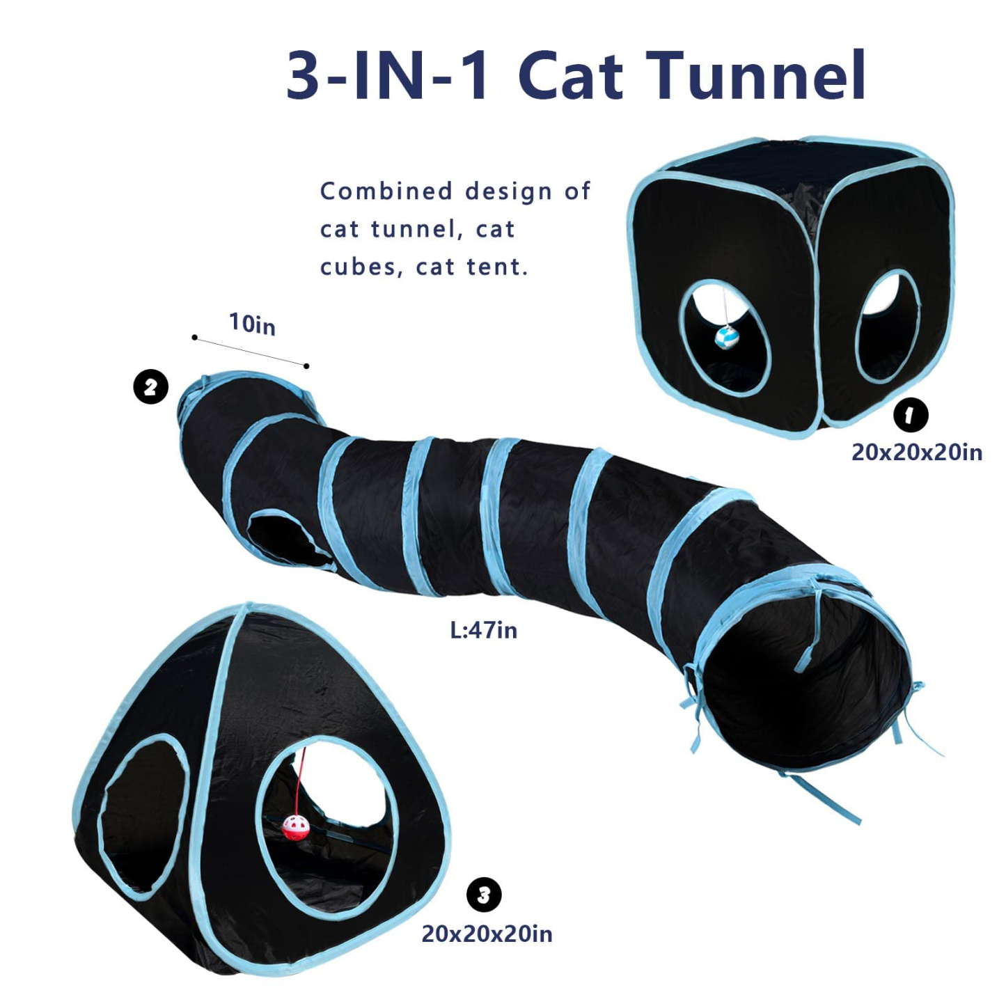 Collapsible Cat Tunnel Toy for Indoor Cats – Pet Play Toy Tube with Ball & Peek Hole for Kittens, Puppies, Rabbits