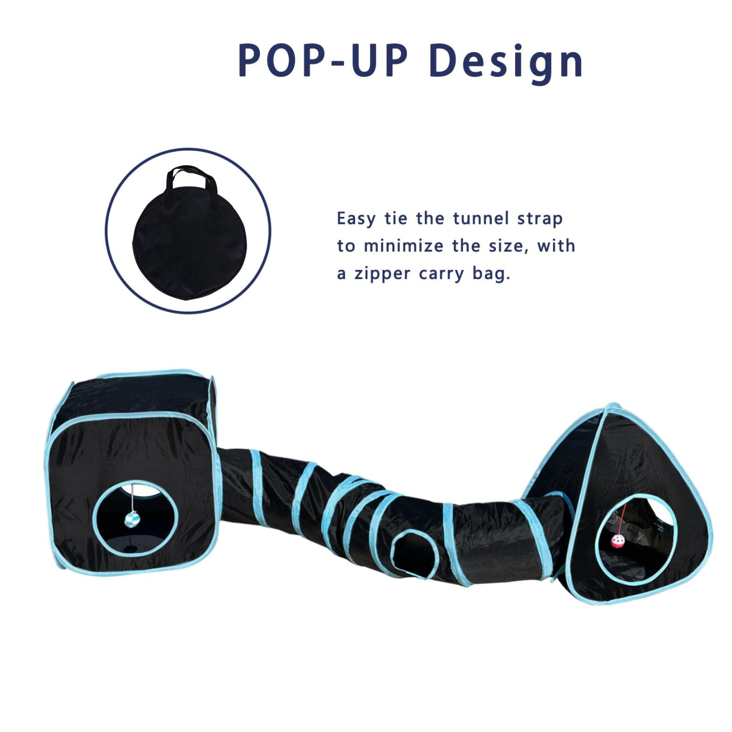 Collapsible Cat Tunnel Toy for Indoor Cats – Pet Play Toy Tube with Ball & Peek Hole for Kittens, Puppies, Rabbits