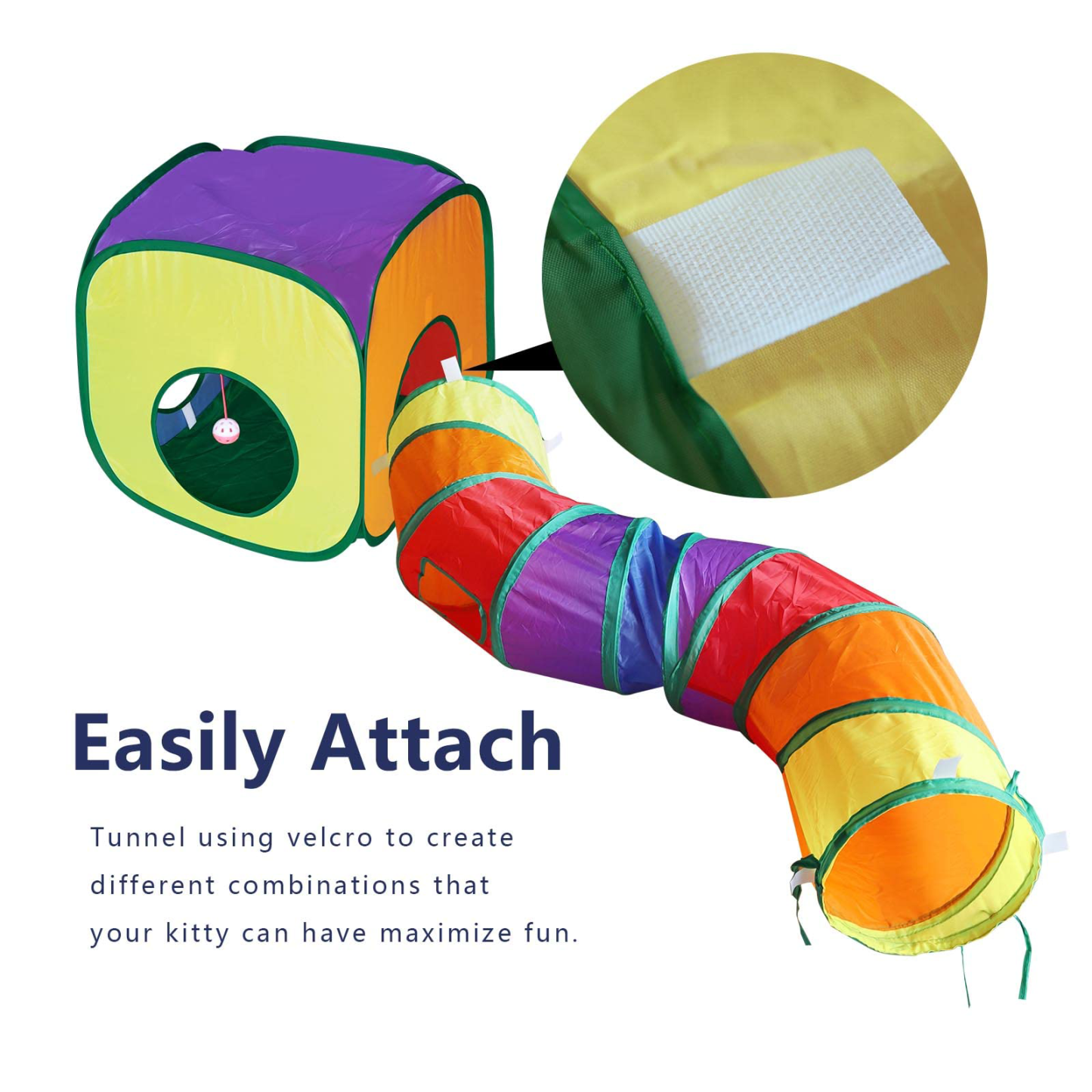 Cat Tunnel Toy for Indoor Cats Rainbow Color Pet Play Toy Tube with Ball & Peek Hole for Kittens, Puppies, Rabbits