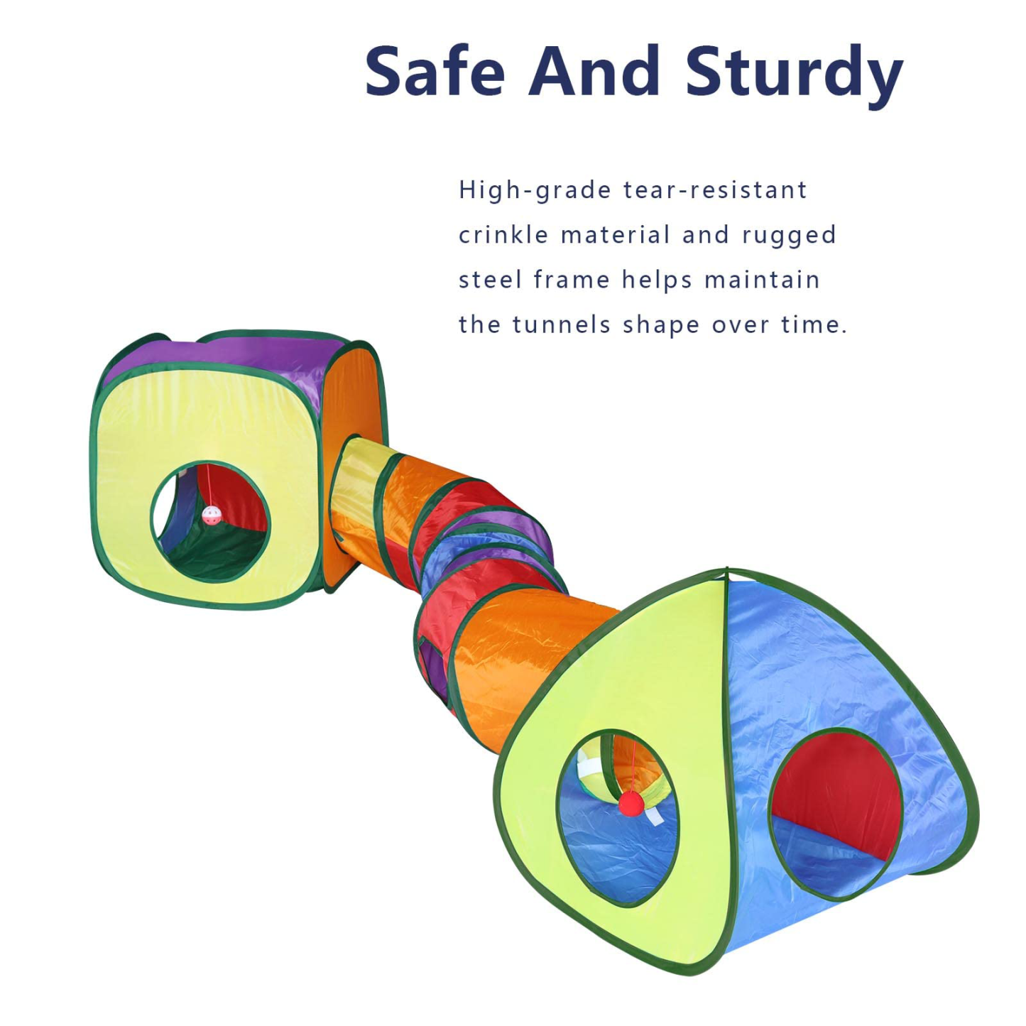 Cat Tunnel Toy for Indoor Cats Rainbow Color Pet Play Toy Tube with Ball & Peek Hole for Kittens, Puppies, Rabbits
