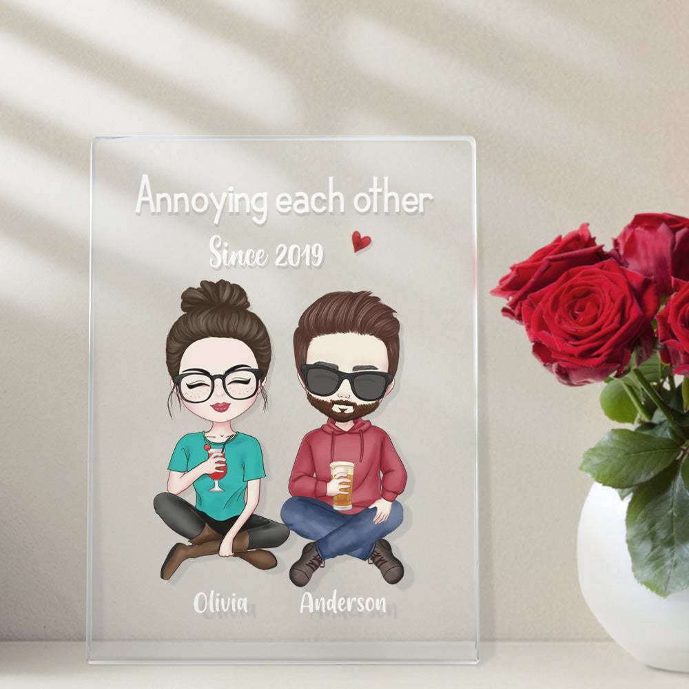 Custom Plaque Lamp Couple Personalized Hairstyle Clothes and Name Cartoon Gifts for Her - Get Photo Blanket