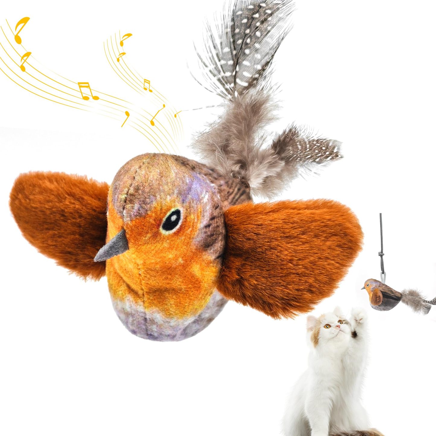 Interactive Plush Bird Cat Toy Hanging Electric Cat Teaser with Realistic Bird Sound for Indoor Play