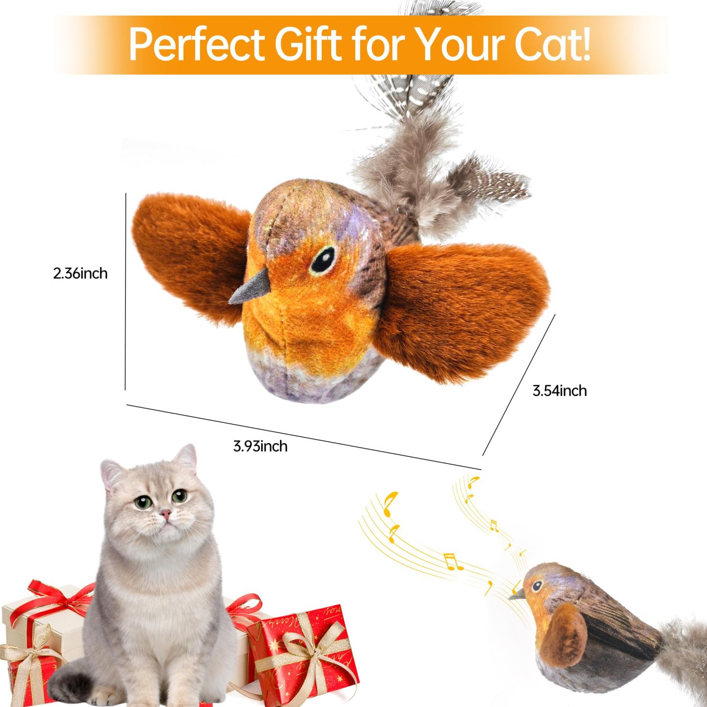 Interactive Plush Bird Cat Toy Hanging Electric Cat Teaser with Realistic Bird Sound for Indoor Play