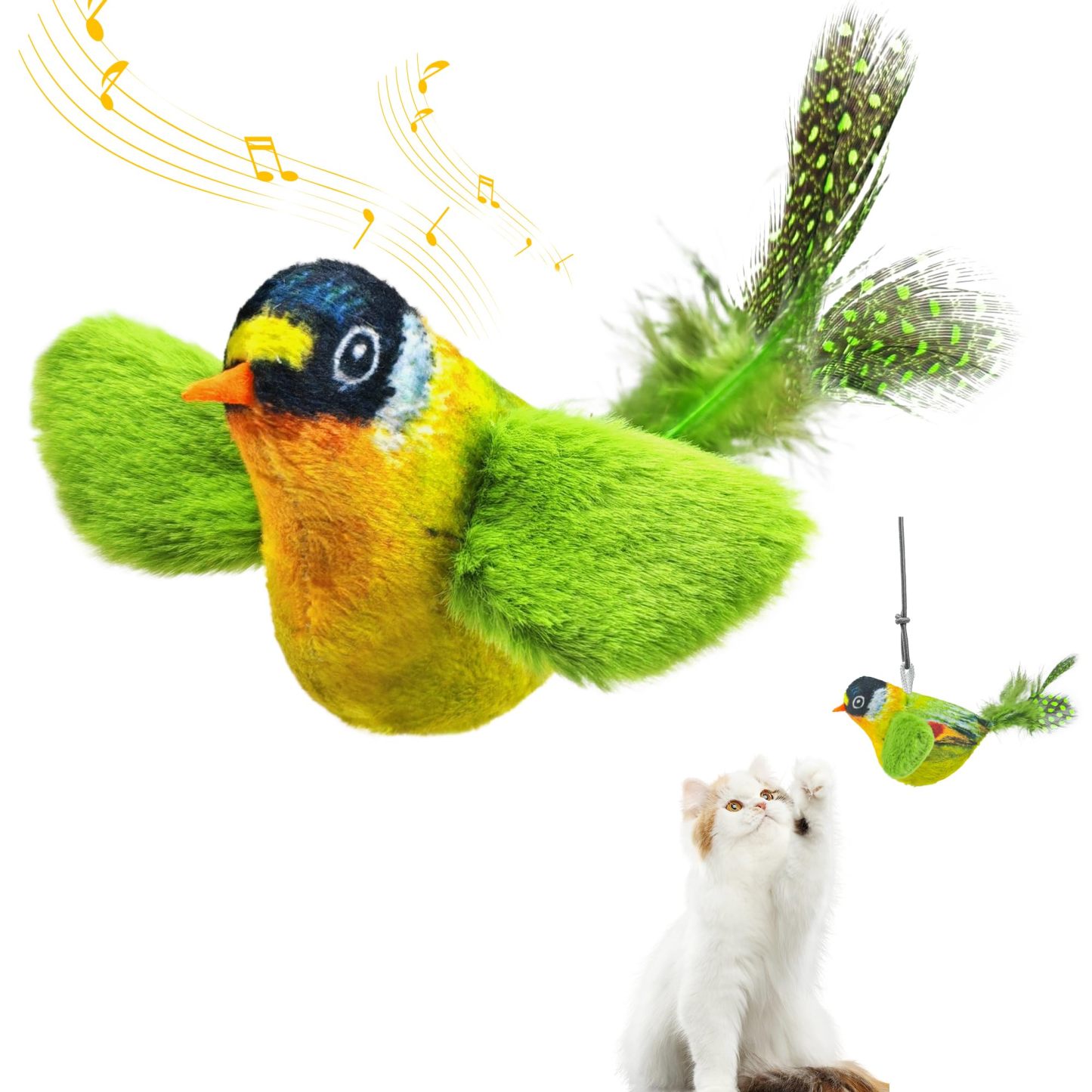 Interactive Plush Bird Cat Toy Hanging Electric Cat Teaser with Realistic Bird Sound for Indoor Play