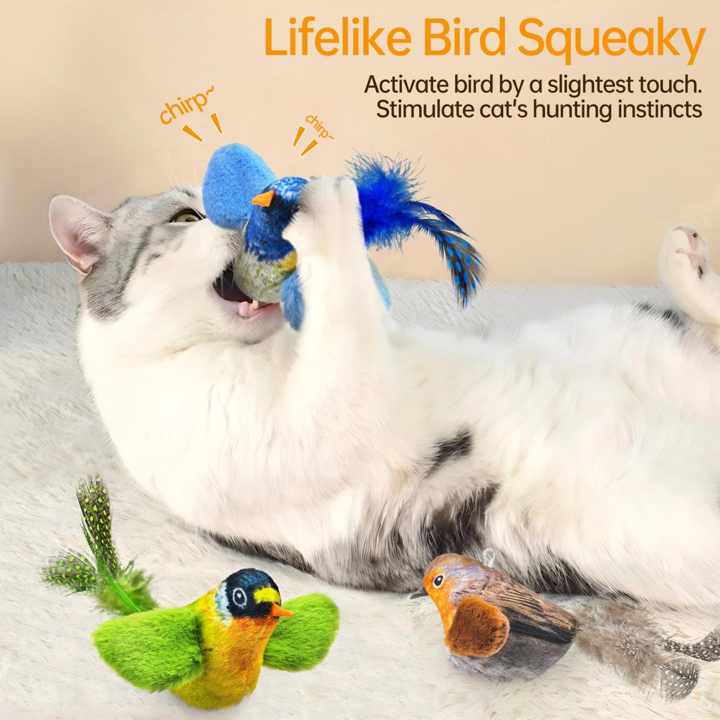 Interactive Plush Bird Cat Toy Hanging Electric Cat Teaser with Realistic Bird Sound for Indoor Play