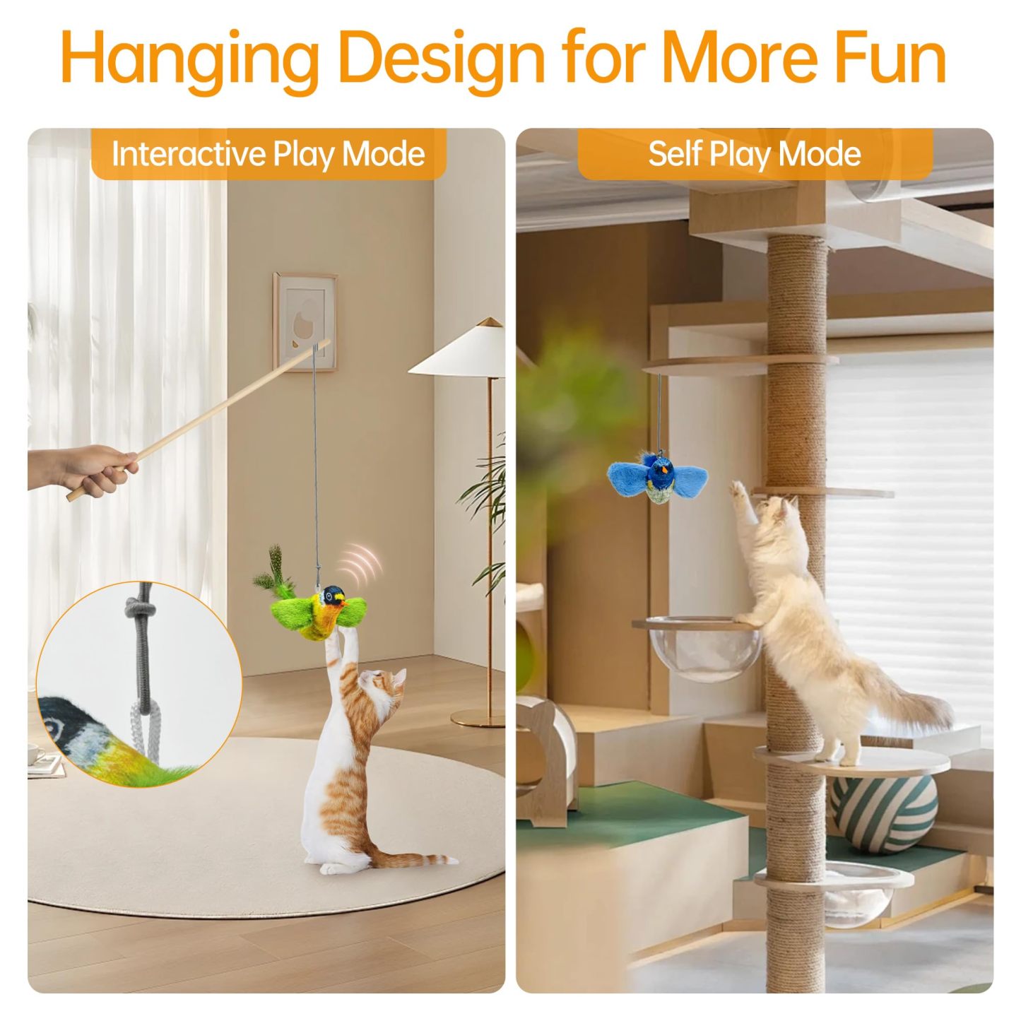 Interactive Plush Bird Cat Toy Hanging Electric Cat Teaser with Realistic Bird Sound for Indoor Play