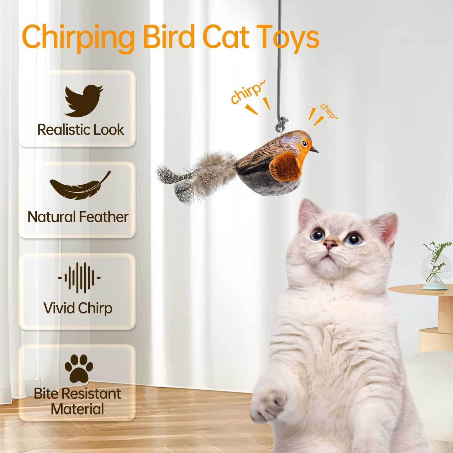Interactive Plush Bird Cat Toy Hanging Electric Cat Teaser with Realistic Bird Sound for Indoor Play