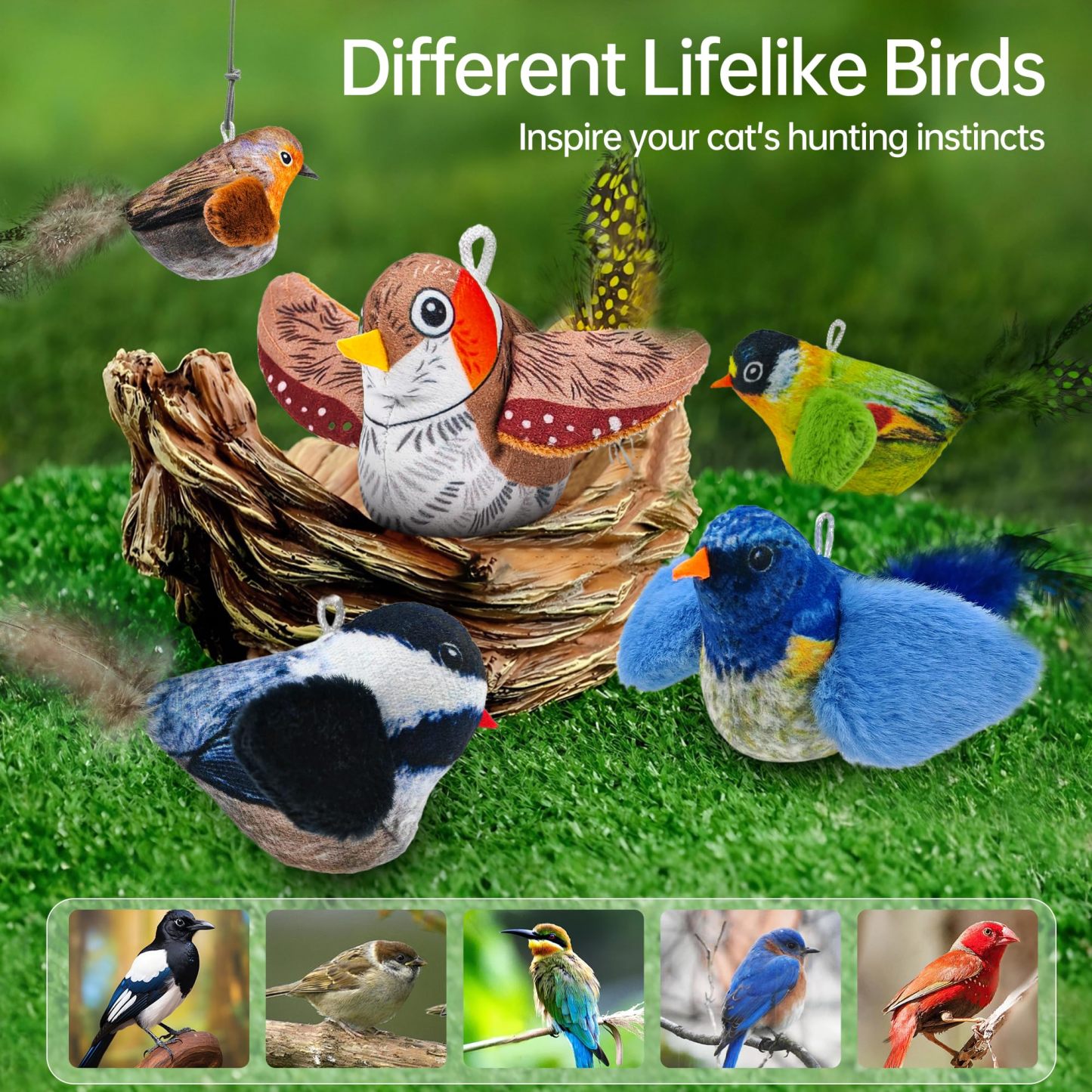 Interactive Plush Bird Cat Toy Hanging Electric Cat Teaser with Realistic Bird Sound for Indoor Play