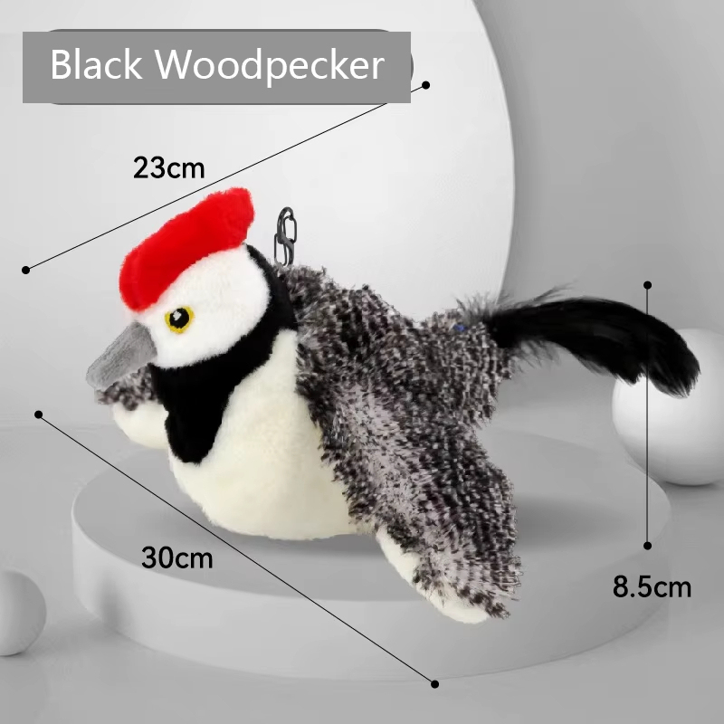 Interactive Flapping Bird Toy for Cats and Dogs | Motion-Activated with Realistic Sound, Black Woodpecker Design