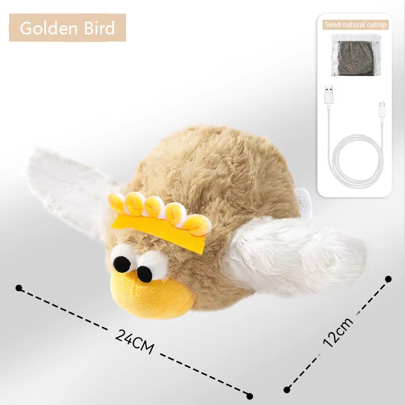 Interactive Flapping Bird Toy for Cats and Dogs – Motion-Activated with Realistic Sound, Fat Golden Bird Design