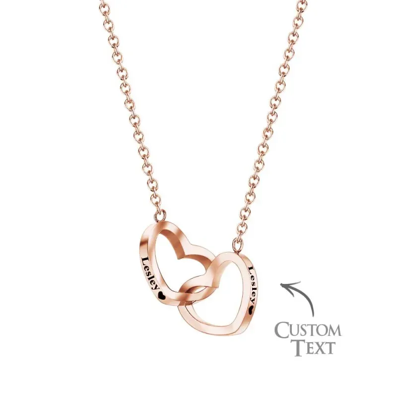 Personalised Double Heart Engraved Name Necklace with Rose Bear Giftbox Gift For Her