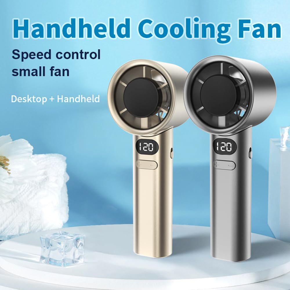 High-Speed Portable Handheld Fan with Digital Display Port 120 Speed Levels, Stepless Adjustment for Camping, Travel, and Home Office Use