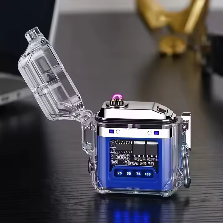 Mini Electric Arc Lighter Keychain – Rechargeable USB Lighter with Power Display & LED Flashlight for Outdoor Use