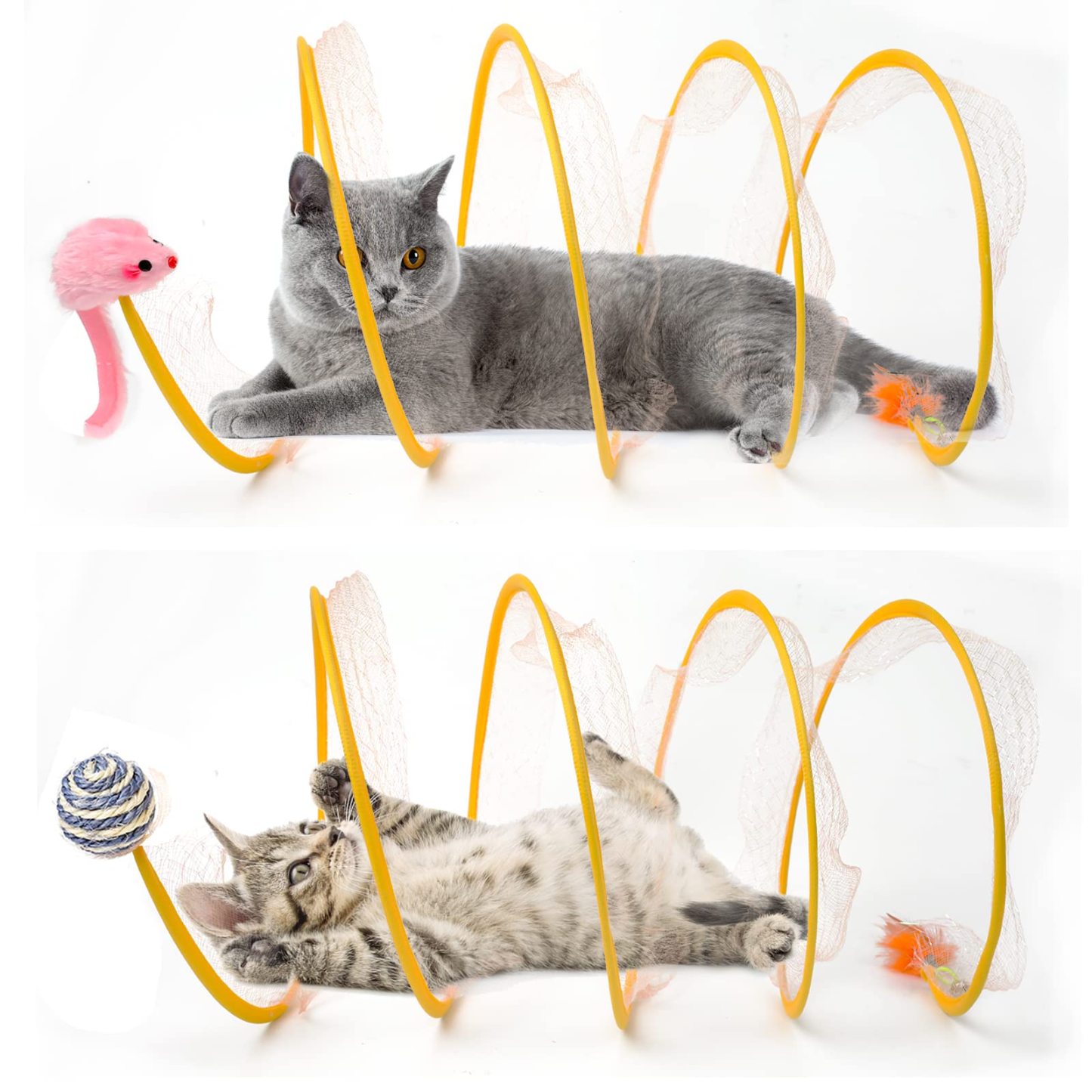 Interactive Cat Tunnel Toy with Feather Teaser – 2-in-1 Cat Tunnel & Wand for Indoor Play, Exercise & Boredom Relief – Lightweight 120g, Steel Wire Structure