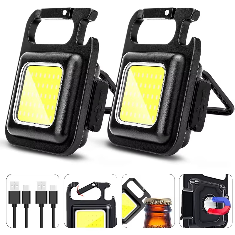 Multifunctional Mini Flashlight – 500 Lumens Keychain Light, USB Rechargeable, 4 Modes, Magnetic, Bottle Opener, Bracket for Hiking & Emergency Use
