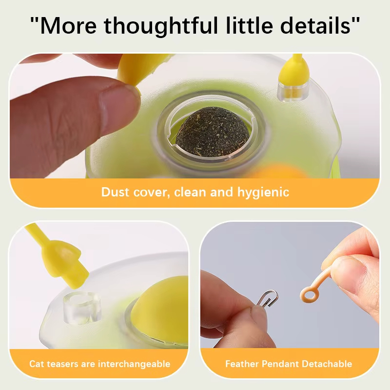 Interactive Tumbler Cat Toy Bite-Resistant Turntable with Plush Feathers, White Pink Yellow Color Fun Kitten Play Toy for Indoor Cats