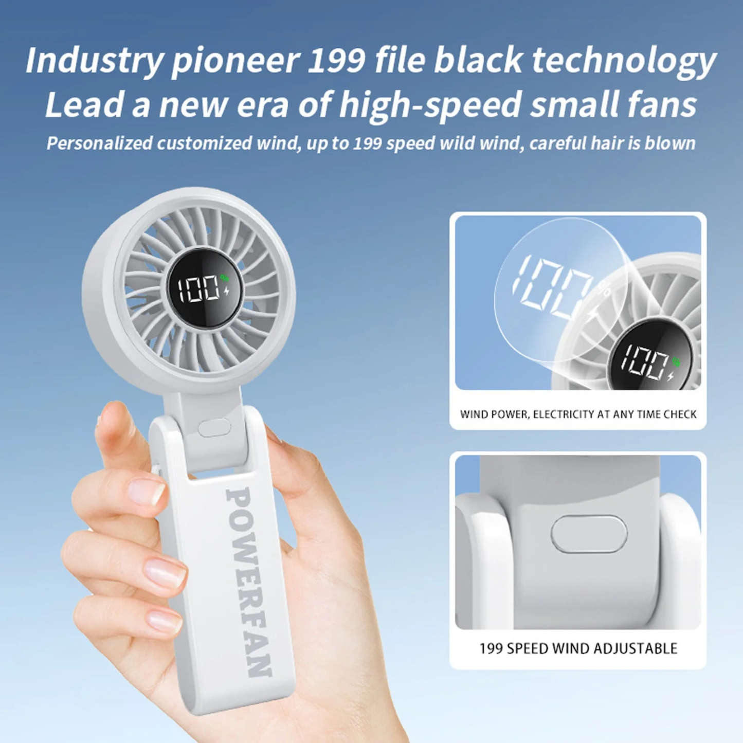 Portable USB Cooling Handheld Fan with Ice Pack Foldable Rechargeable Desk Fan, 3600mAh Long Battery Life, 199 Speeds 2.95×7.48in