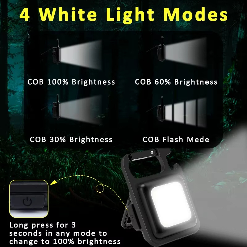 Multifunctional Mini Flashlight – 500 Lumens Keychain Light, USB Rechargeable, 4 Modes, Magnetic, Bottle Opener, Bracket for Hiking & Emergency Use