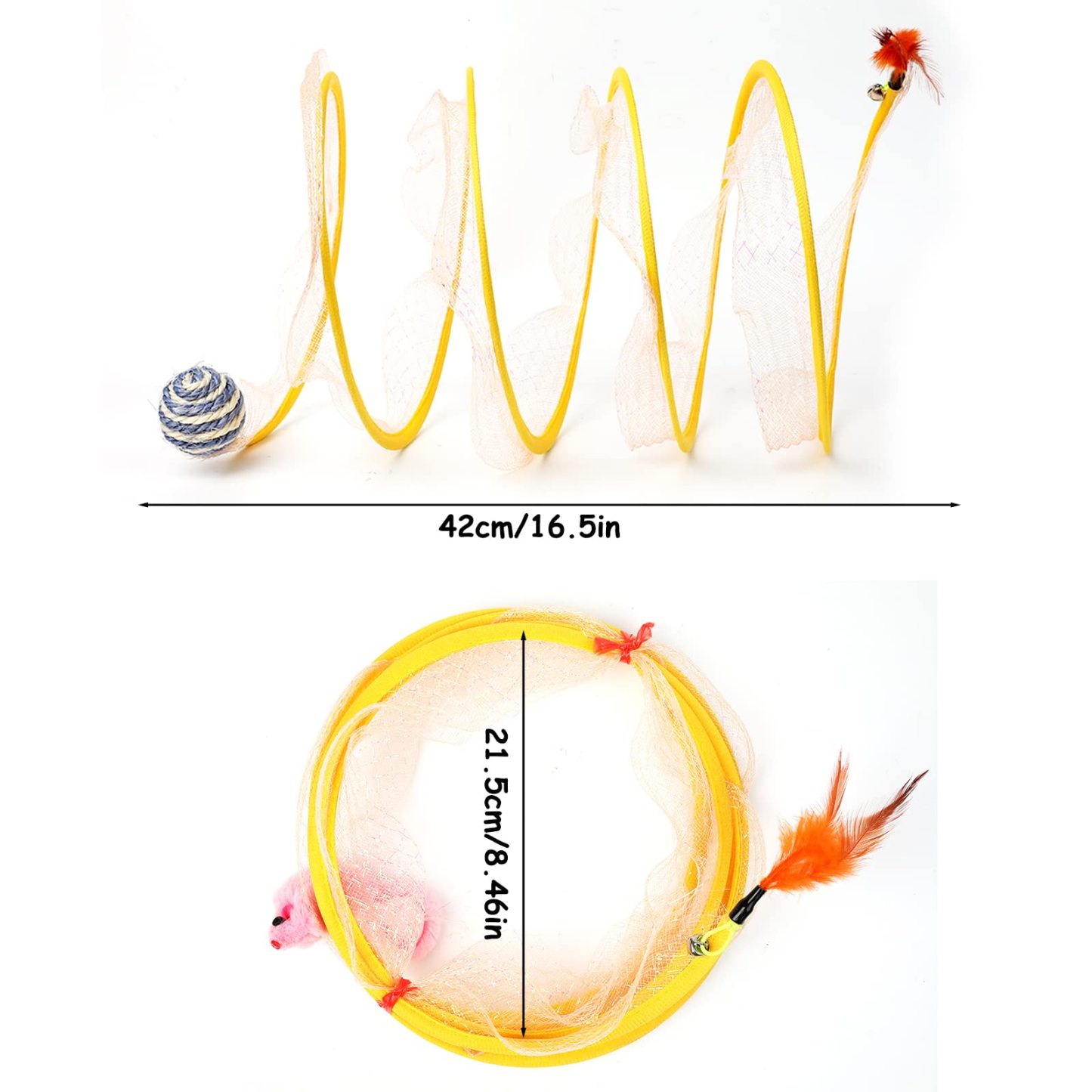 Interactive Cat Tunnel Toy with Feather Teaser – 2-in-1 Cat Tunnel & Wand for Indoor Play, Exercise & Boredom Relief – Lightweight 120g, Steel Wire Structure