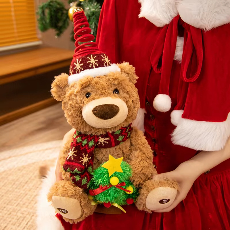 Christmas Teddy Bear Plush Toy with Singing & Voice Recording for Kids Adults Christmas Decorations, Birthday Gifts for Boys and Girls, Premium Plush Toy for Ages 1& Up Baby Toddlers, 15.5"
