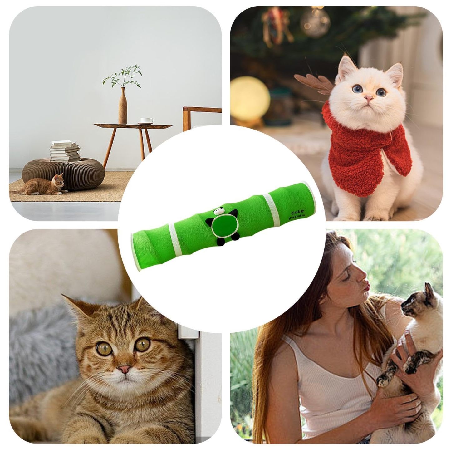 Cartoon Cat Tunnel Foldable Straight Tube Play Toy for Indoor Cats, Panda Bambu Style Polyester Pet Tunnel for Play & Storage Gift For Pet Lovers
