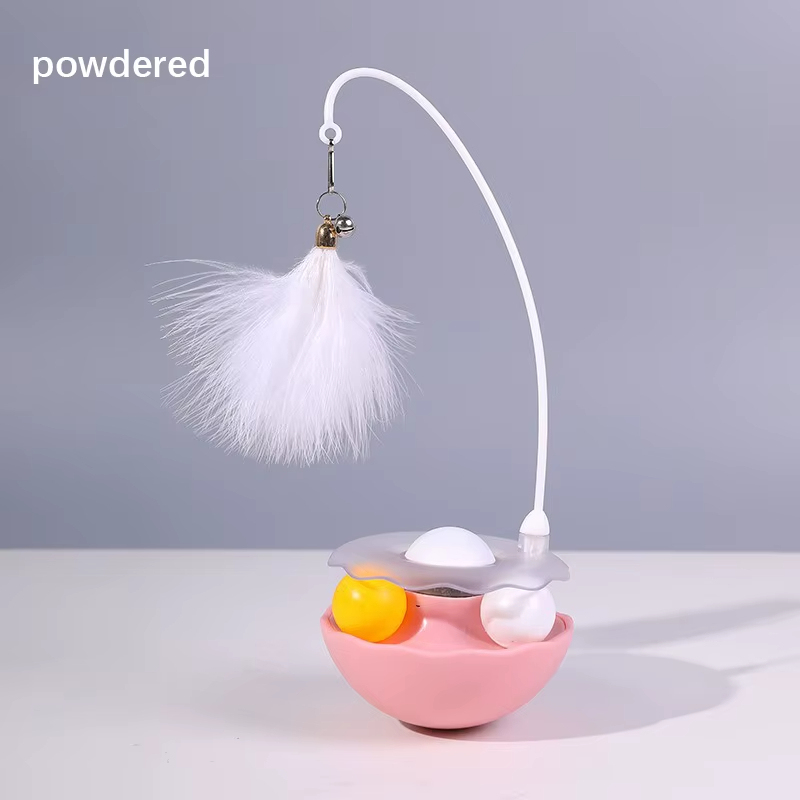 Interactive Tumbler Cat Toy Bite-Resistant Turntable with Plush Feathers, White Pink Yellow Color Fun Kitten Play Toy for Indoor Cats