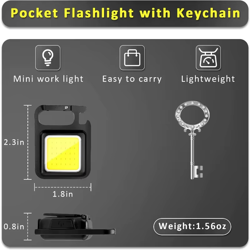 Multifunctional Mini Flashlight – 500 Lumens Keychain Light, USB Rechargeable, 4 Modes, Magnetic, Bottle Opener, Bracket for Hiking & Emergency Use