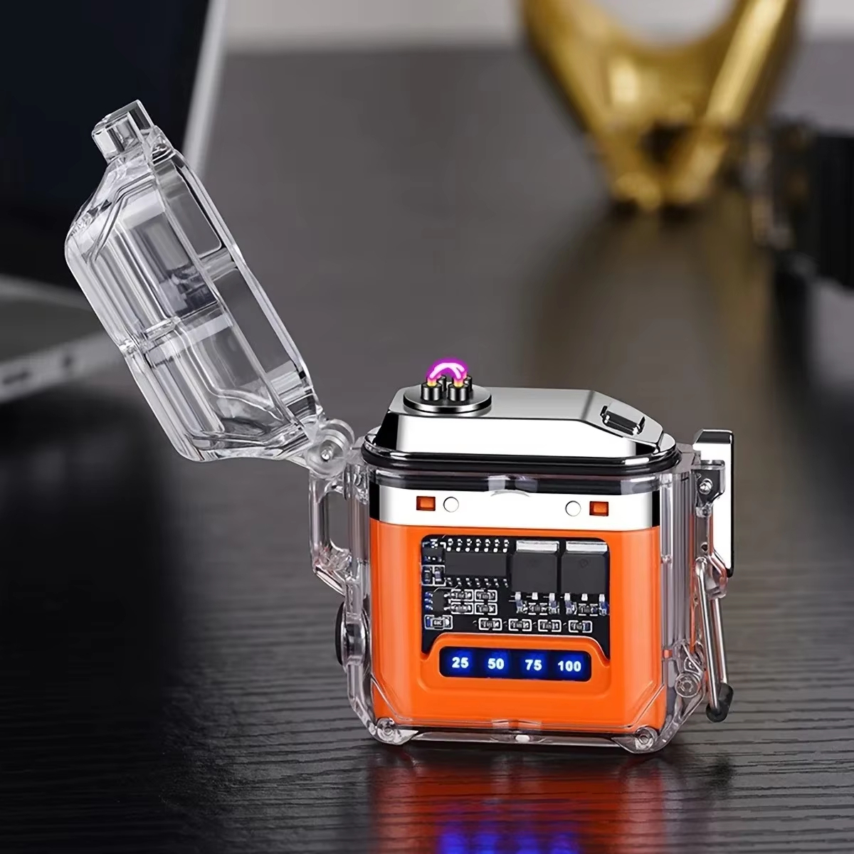 Mini Electric Arc Lighter Keychain – Rechargeable USB Lighter with Power Display & LED Flashlight for Outdoor Use