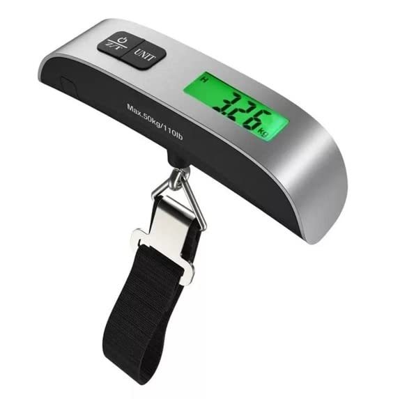 Portable Digital Hand Scale – Weighs Luggage, Fishing Gear & Bags Up to 50kg / 110lb with Hook, LCD Display & Tare Function