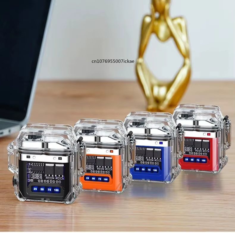 Mini Electric Arc Lighter Keychain – Rechargeable USB Lighter with Power Display & LED Flashlight for Outdoor Use