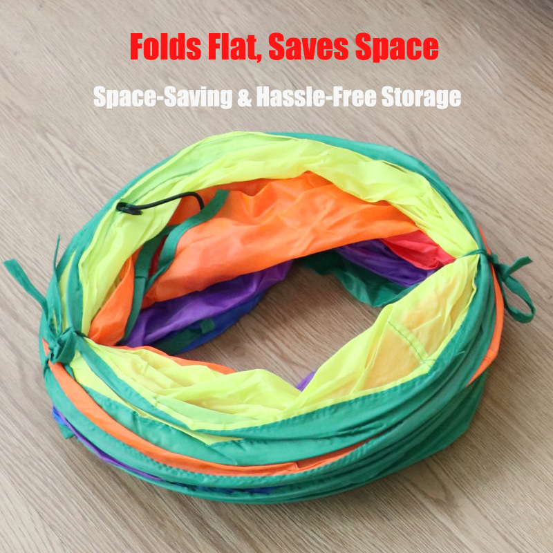 Rainbow Cat Tunnel Toy for Indoor Running Fun for Cats Foldable Play Tube with Peek Hole & Hanging Ball for Kittens, Puppies, and Rabbits